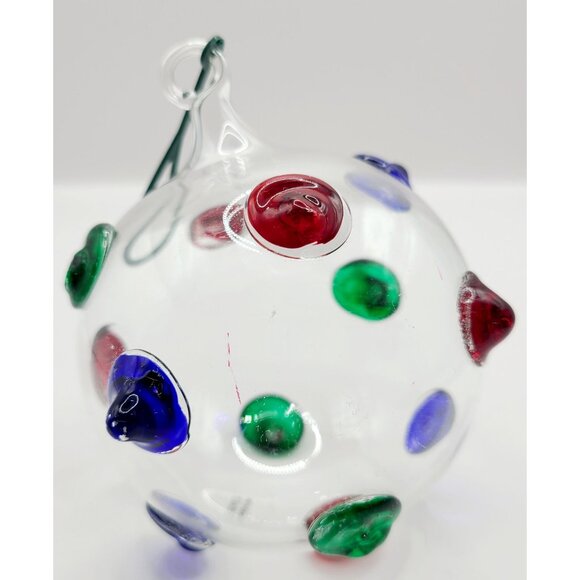 Hand-Blown Glass Ornament With Colored Accents 4.5-Inch Diameter Made In Italy - Picture 7 of 12